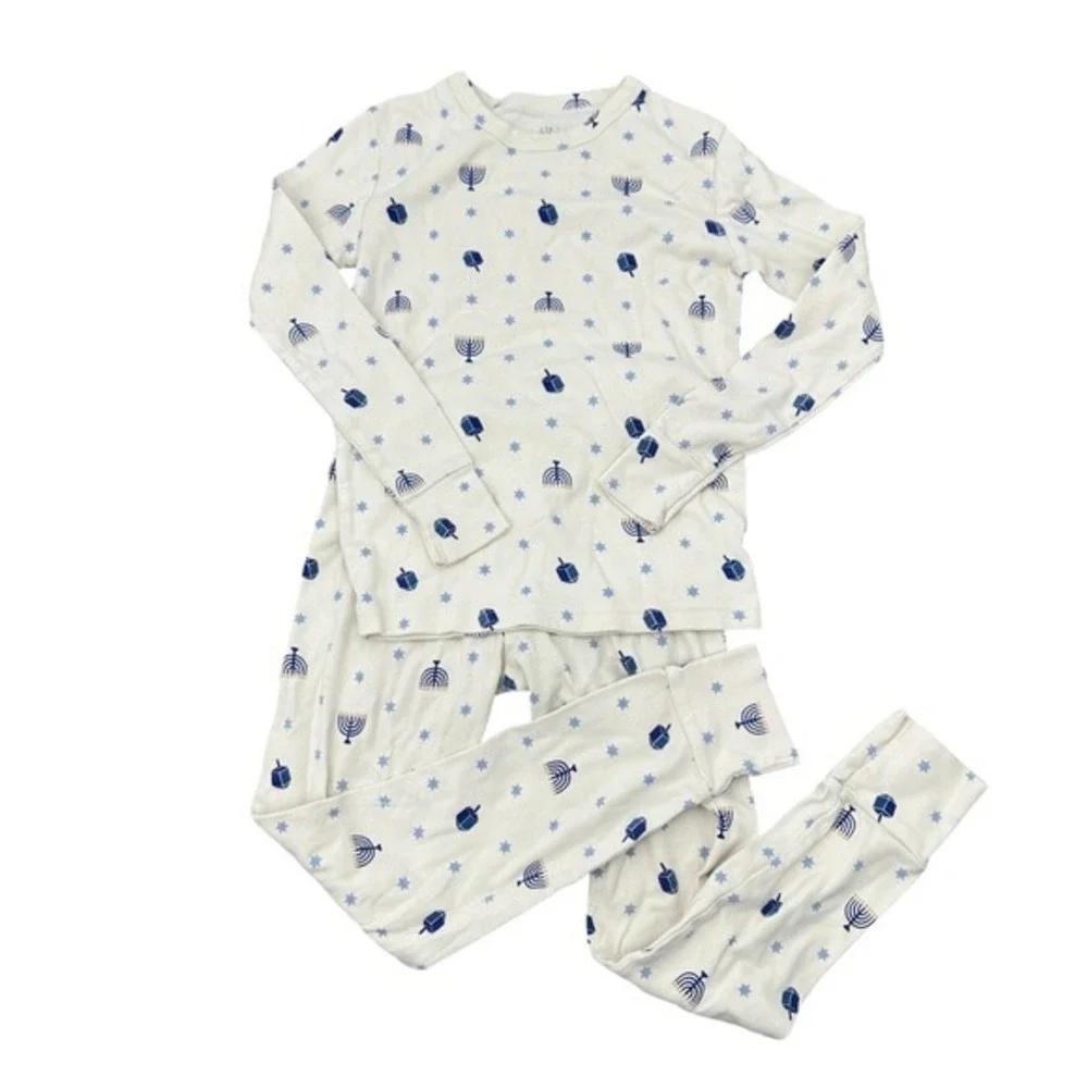 GAP Kids Boys Girls Hanukkah Pajamas Size 8 Organic Cotton Menorah Dreidel Stars